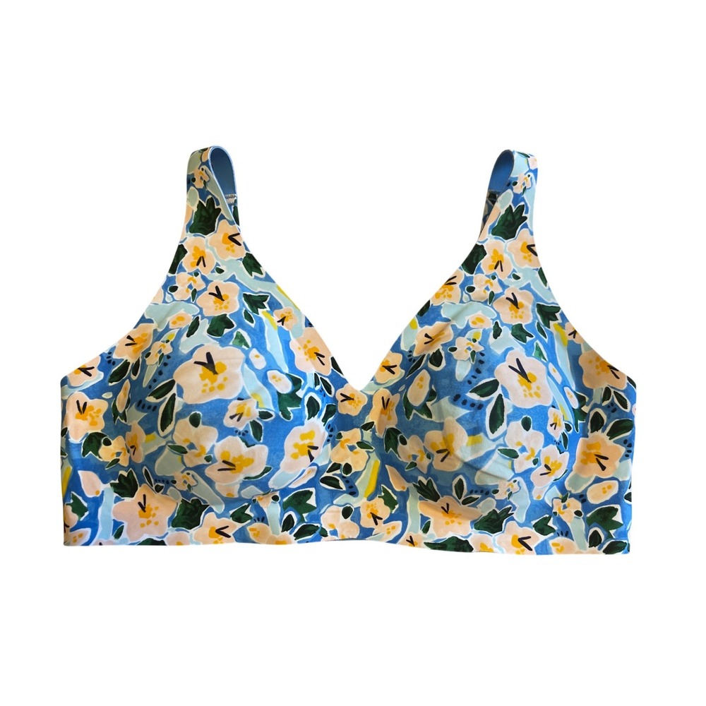 Knix Revolution Full Coverage Bouquet Blue Floral Bra Wireless Size L+ V-Neck